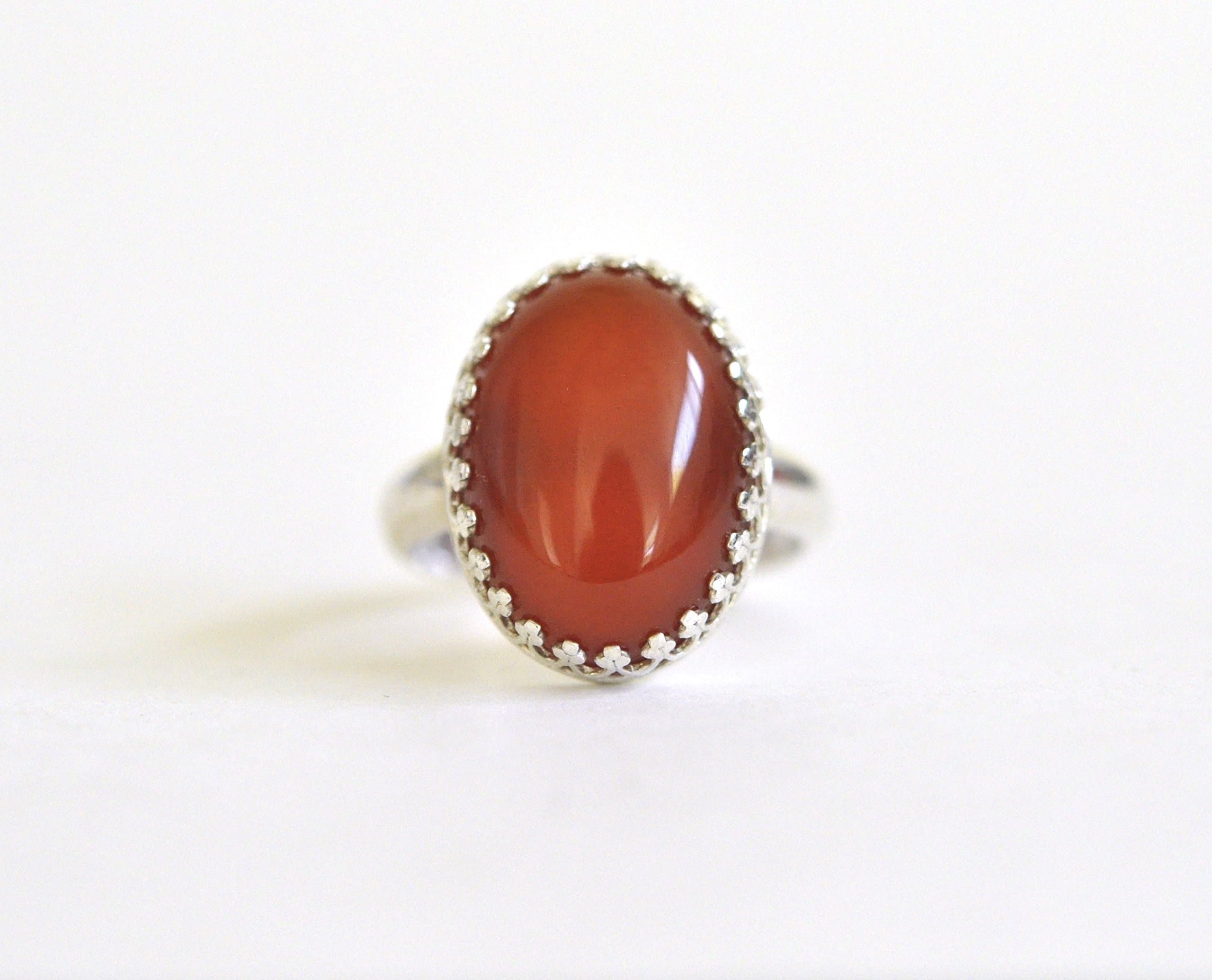 Carnelian Oval and Argentium Sterling Silver Ring