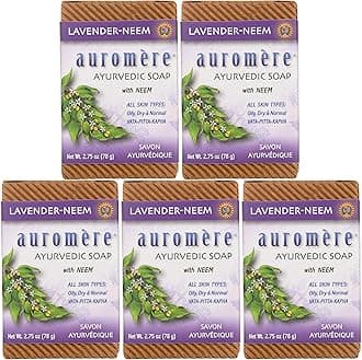Auromere Ayurvedic Bar Soap, Lavender Neem - Eco Friendly, Handmade, Vegan, Cruelty Free, Natural, Non GMO (2.75 oz), 5 pack