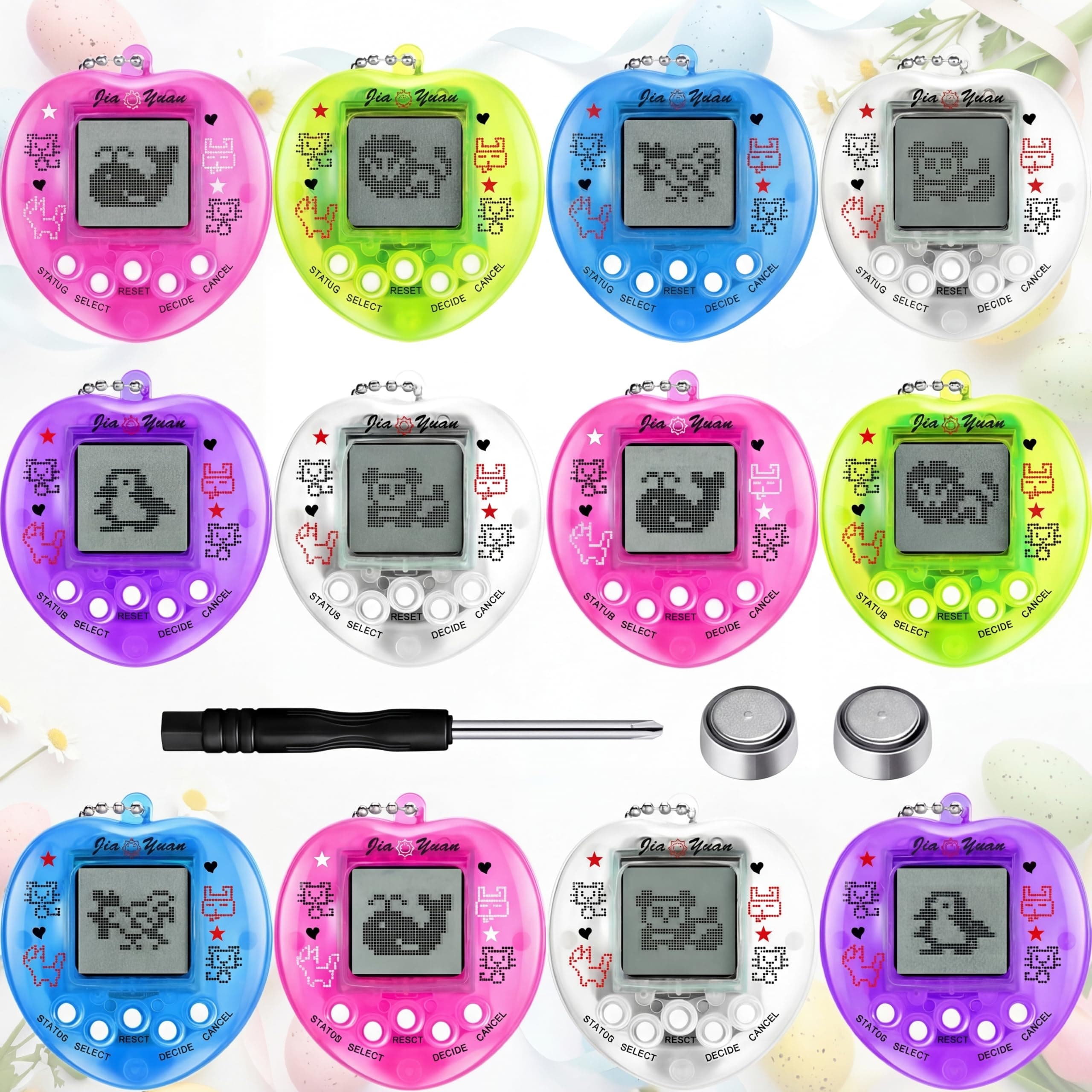 12 Pcs Virtual Electronic Digital Pets Keychain Easter Basket Egg Fillers for Teen Kid, Small Toys for Party Favor Goodie Bags Stuffers Bulk Retro Handheld 90s Pets Game Gift (Heart-Shaped,4 Color)