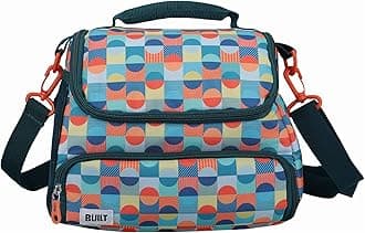 BUILT Insulated Lunch Bag with 'The Retro' Design, Polyester, Teal, 18.5 x 27 x 21 cm