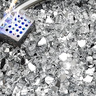 NUPICK 10 Pound Fire Glass, 1/4 Inch Reflective Fire Pit Glass, Tempered Firepit Glass Rock for Propane or Natural Gas, Glass Rocks for Fire Pit Table, Fireplace Glass for Landscaping, Clear