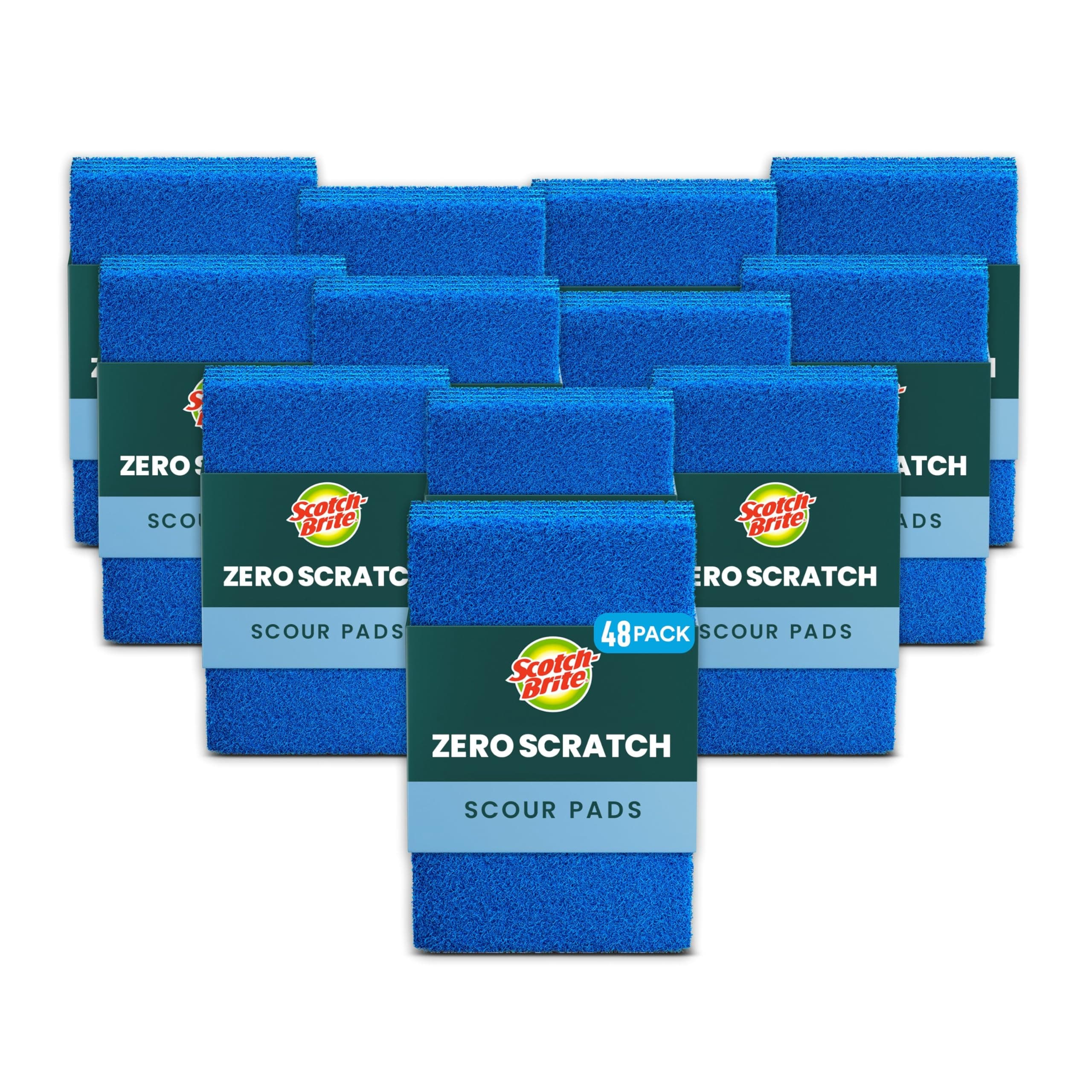Scotch-Brite Zero Scratch Scouring Pad, Effective + Gentle Dish Scrubber for Household Cleaning, 48 Scrub Pads for Dishes, Nonstick Pots and Pans, Glass, Tubs, Showers, Reusable & Durable