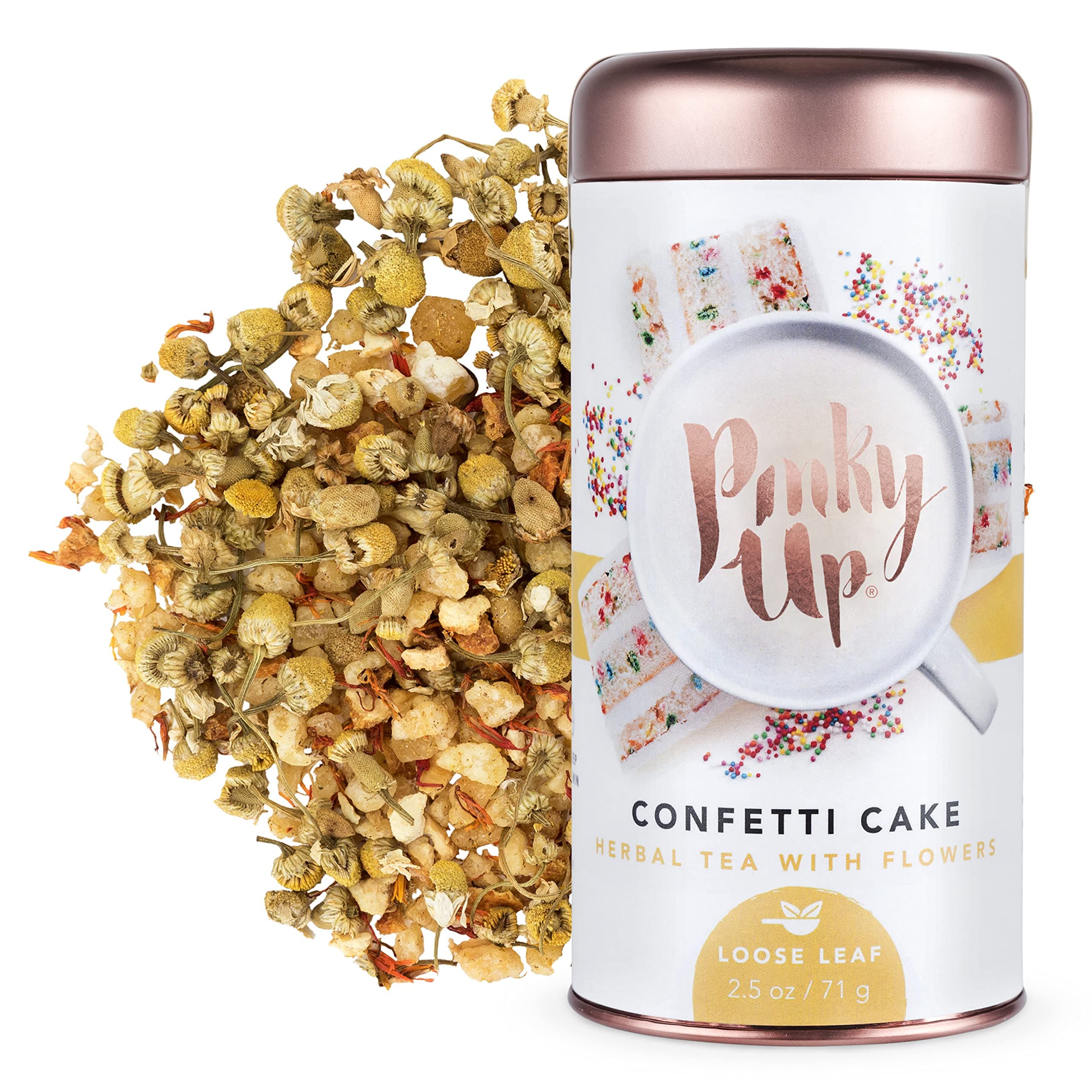 Pinky Up Confetti Cake Loose Leaf Tea | Herbal Tea, Caffeine Free, Naturally Calorie & Gluten Free | 2.5 Ounce Tin, 25 Servings