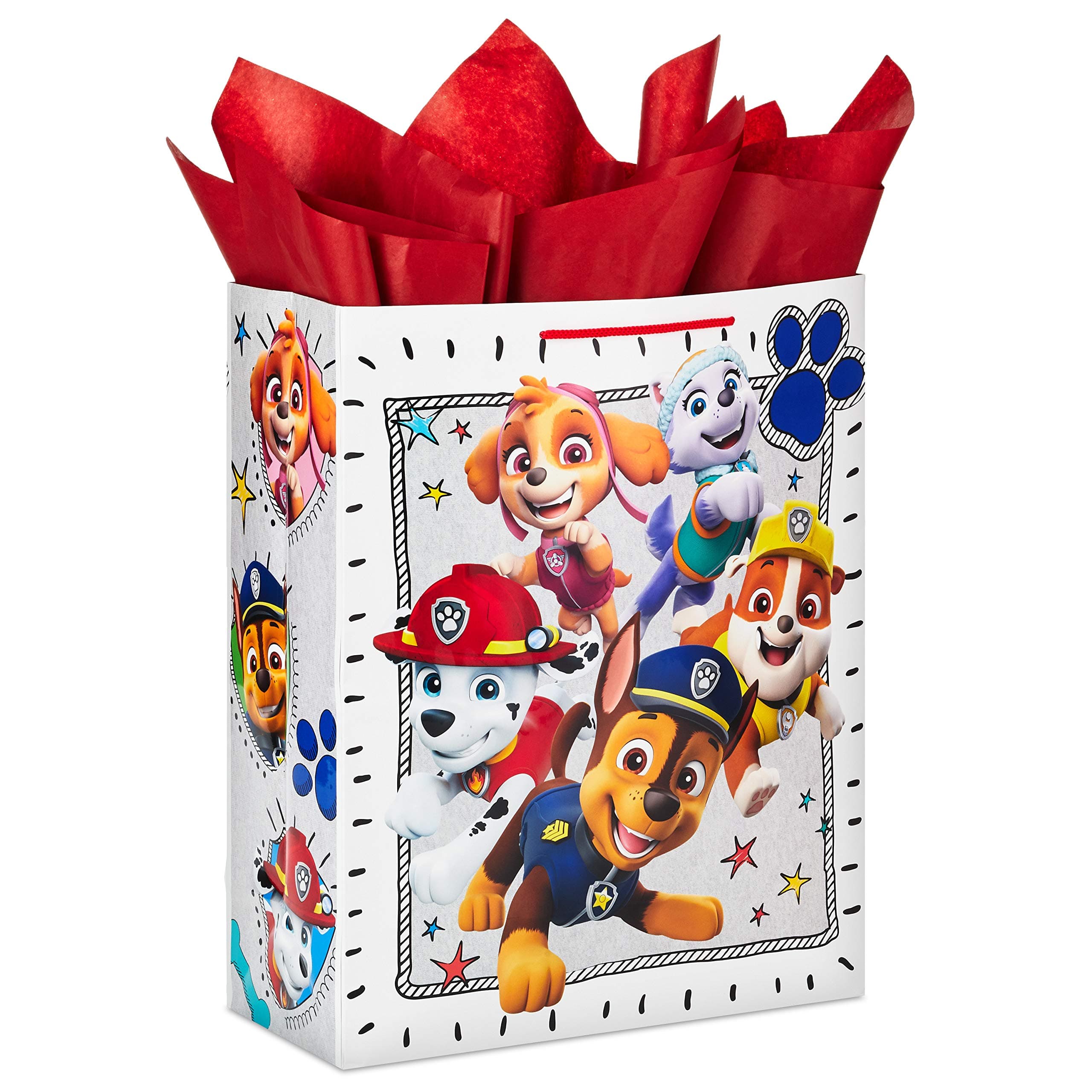 15" Extra Large Paw Patrol Gift Bag with Tissue Paper for Birthdays, Kids Parties, Christmas, Holidays