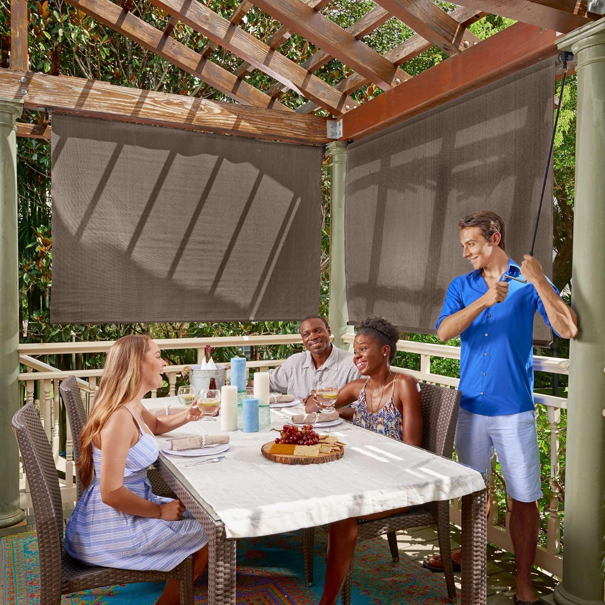 Coolaroo Outdoor Roller Shade with Wand - 90% UV Block Breathable Light Filtering Shade for Patio or Porch, Fade-Resistant, Easy-Clean Fabric, 6ft x 6ft, Mocha