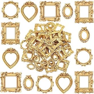Vicenpal 120 Pcs Vintage Resin Picture Frame Antique Mini Resin Jewelry Display Photography DIY Small Photo Frame for Photo Home Decoration (Gold)