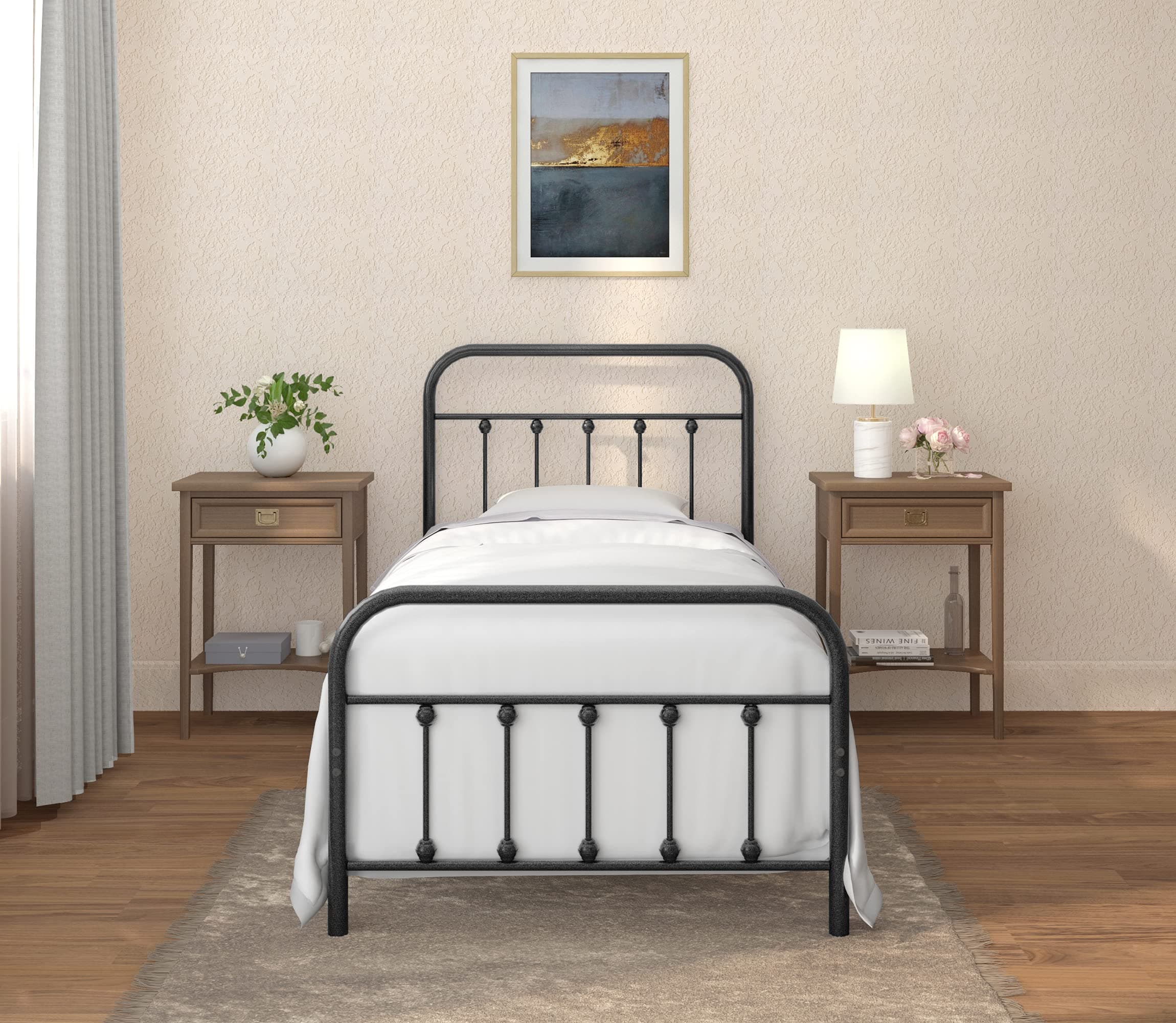 Golden Gate Beds Vintage Wrought Iron Bed Frame with Classic Metal Platform Base, Headboard and Footboard, No Box Spring Needed, Easy Assembly, Mattress Base, Noise-Free, Sleek Black Finish, Twin Size