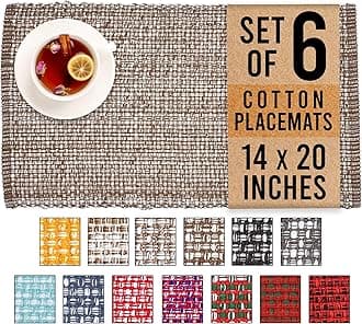 Urban Villa Set of 6 Placemats for Dining Table 100% Cotton Placemats 14''x20'' Over Sized TablematsPlacemats Brown/Ivory Two Tone Tablemats for Family Dinners Wedding Parties Everyday UseOEKO-TEX STANDARD 100