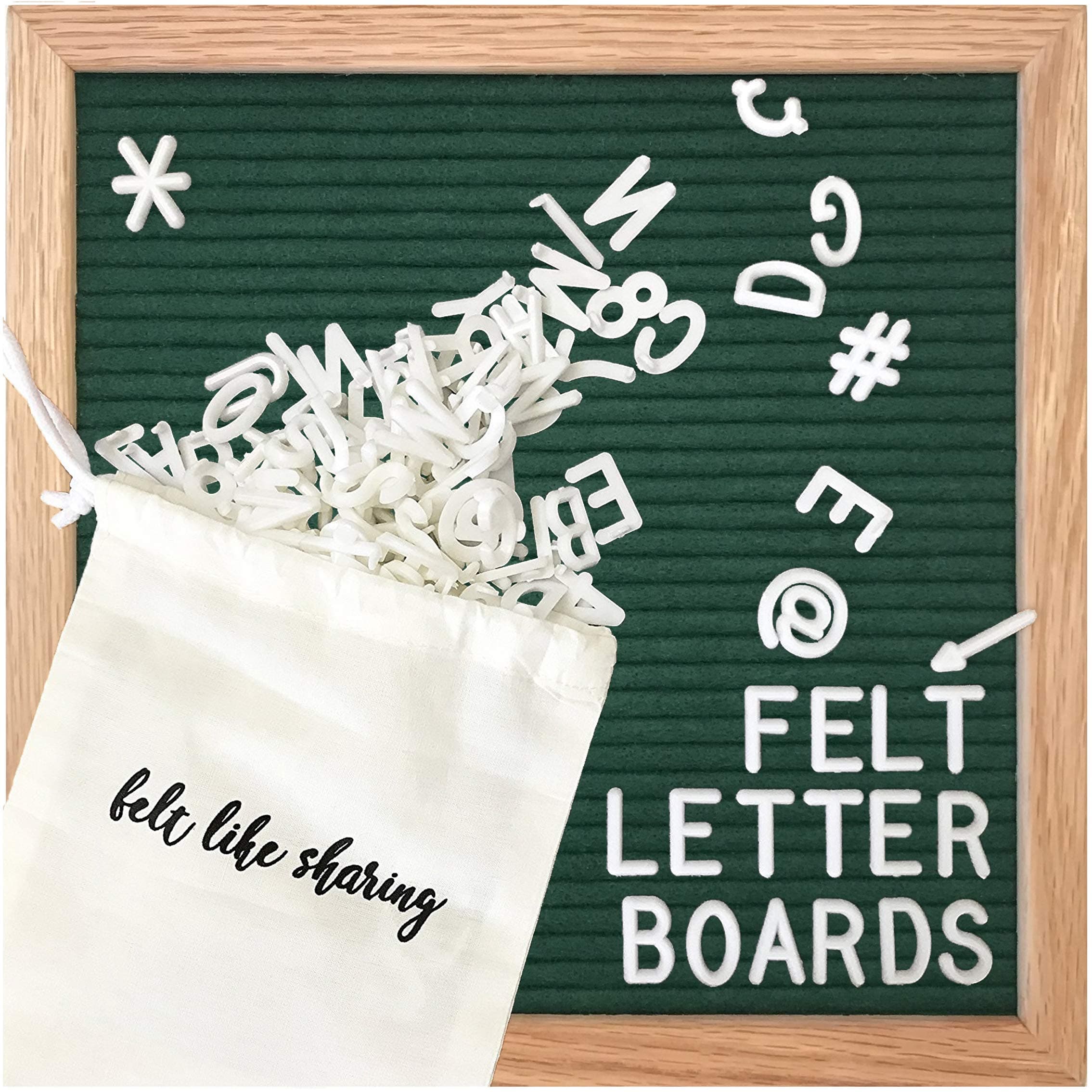 Square Letter Board (Evergreen - 10”x10”) – Changeable Message Board w/3 Sets of Felt Board Letters for Home, Office, & Aesthetic Room Decor – Wall Letterboard Signs In Oak Frame