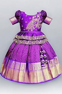 White Button Girls Jacquard New South Indian Traditional Pattu Pavadai Jecquard Readymade Lehenga Choli