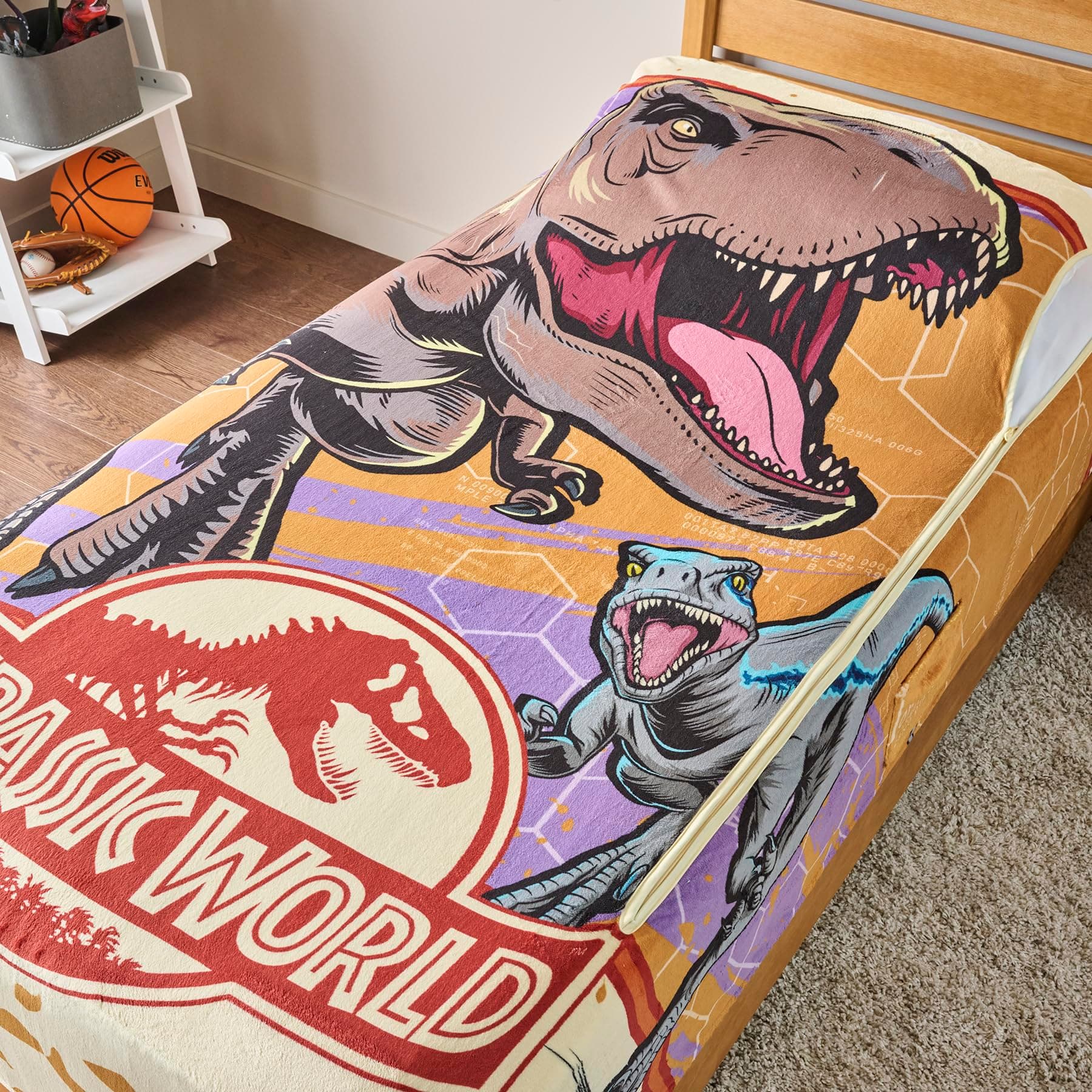 ZippySack Twin Bed Zip-Up Bedding – Super Soft Fleece Fitted Blanket with Side Pocket & Durable Zipper – Easy Bed-Making for Kids (Jurassic)