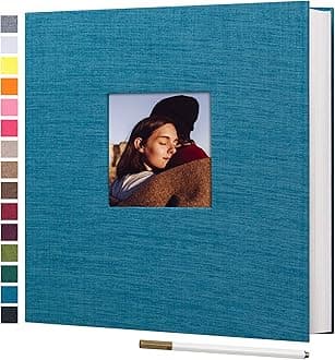 potricher Large Photo Album Self Adhesive 3x5 4x6 5x7 8x10 Pictures Linen Cover 80 Blank Pages Magnetic DIY Scrapbook Album with A Metallic Pen (Blue)