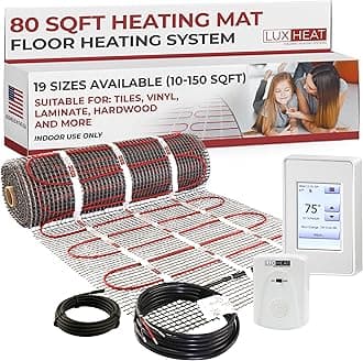 LuxHeat 80sqft Floor Heating Mat Kit – 120v Electric Heated Floor Mat – Radiant Heated Flooring System for Tile & Laminate - Includes UDG4 Programmable Thermostat w/GFCI, Alarm & Sensor