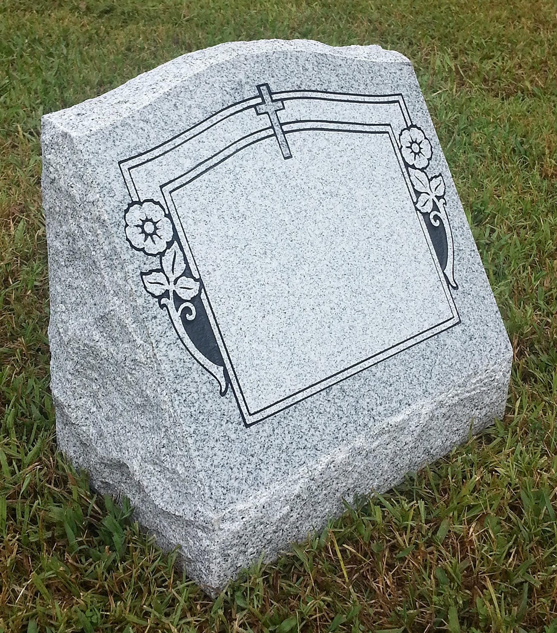 Granite Slant Headstone Memorial (Multiple Designs) | Custom Engraved Slanted Cemetery Monument | Polished Face with Serpentine Top