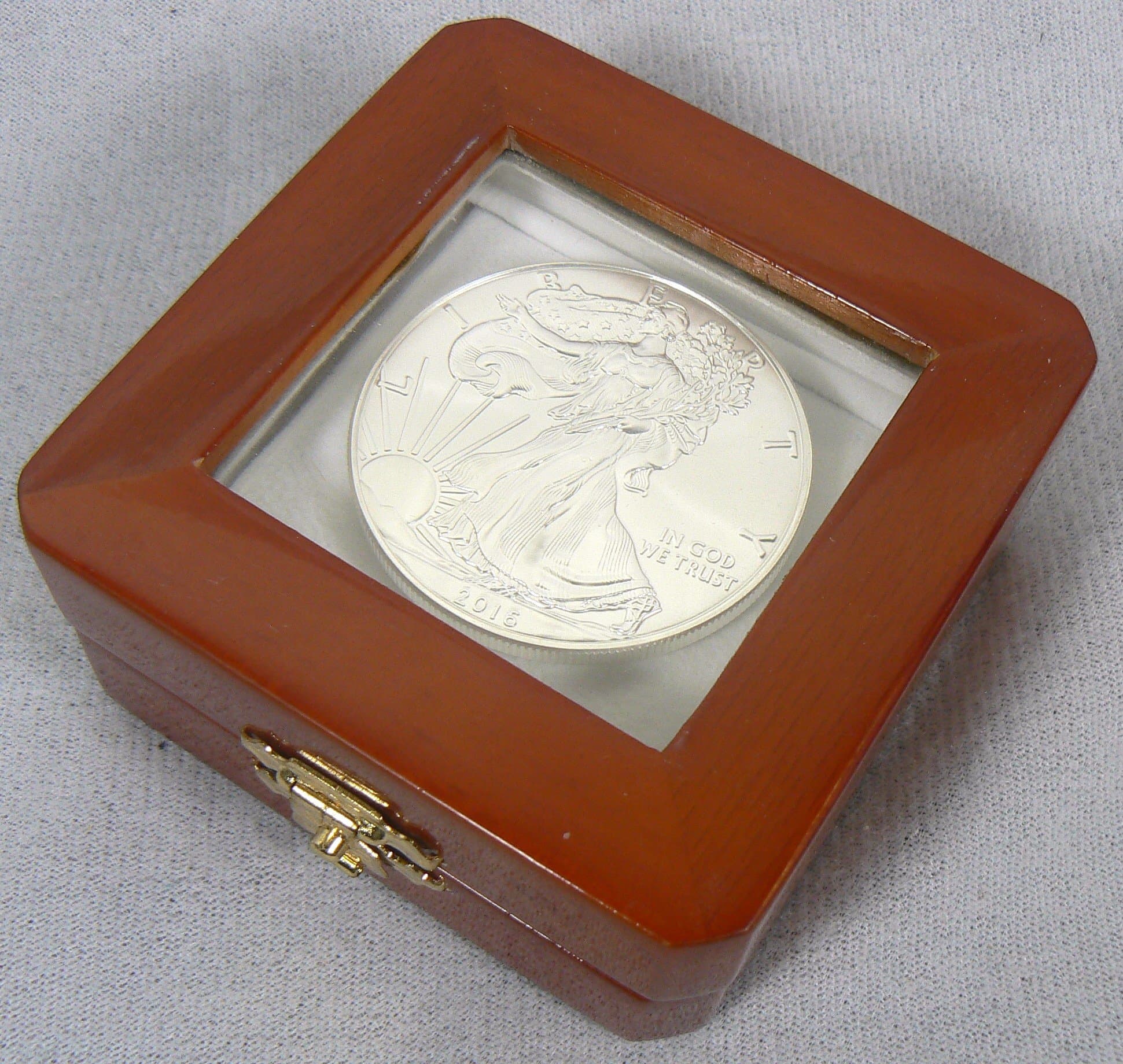 Wood Coin Box with Glass LIGHT BROWN, WHITE INTERIOR