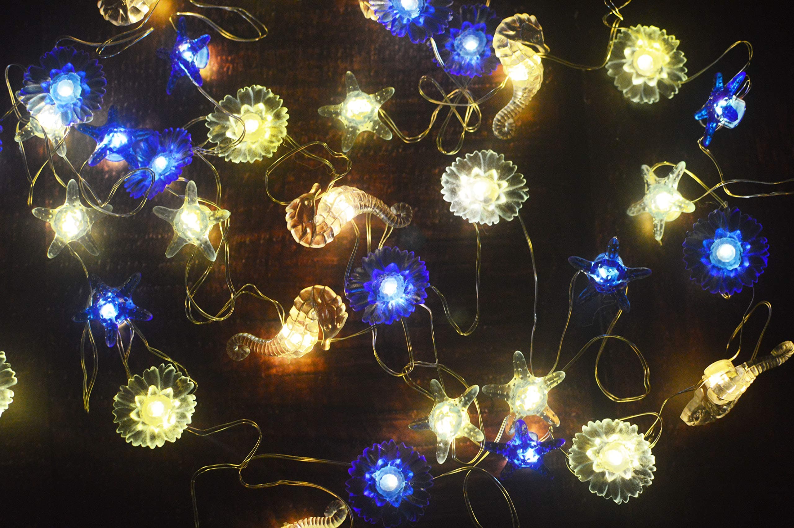 FLCSIed Nautical Sea Theme Decorative Sea Glass String Lights Beach Lights with Remote 10 ft 40 LEDs for Covered Outdoor Camping Wedding Birthday Bedroom Parties Ornaments (Animals Under The sea 1)