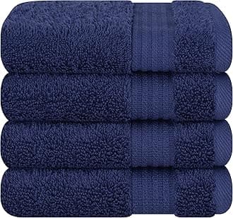 Luxury Turkish Cotton Washcloths for Easy Care, Extra Soft and Absorbent, Fingertip Towels, 4 Pack Washcloth Set by United Home Textile, Navy Blue