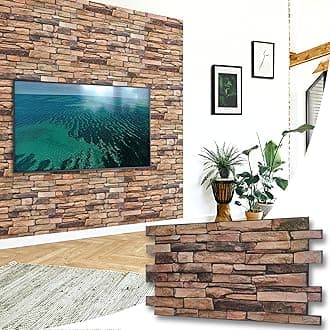 NOVECRAFTO Stone Effect 3D Wall Panels - 6 Sheets Covering 2.76 sqm | 29.76 sqf - Decorative PVC Plastic Cladding Panels - 96 cm x 48 cm | 37.80 x 18.90 in - Beige and Black 3D Brown Stone Effect