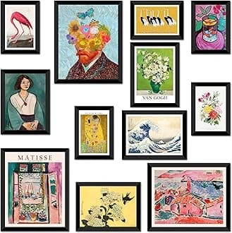 LANCHI95 12 Pcs Eclectic Wall Art Decor Framed, Eclectic Home Decor, Retro Maximalist Decor Aesthetic, Vintage Eclectic Wall Art Prints, Colorful Boho Gallery Wall Prints for Bedroom Dorm (Eclectic 1)
