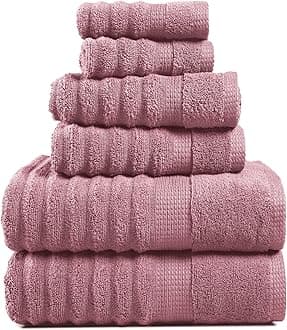 LANE LINEN 100% Cotton Bathroom Towels - 6 Piece Set - Hotel Grade Zero Twist Cotton Texture - 2 Bath Towels, 2 Washcloths, 2 Hand Towels - Super Soft, Quick Dry & Highly Absorbent - Wistful Mauve