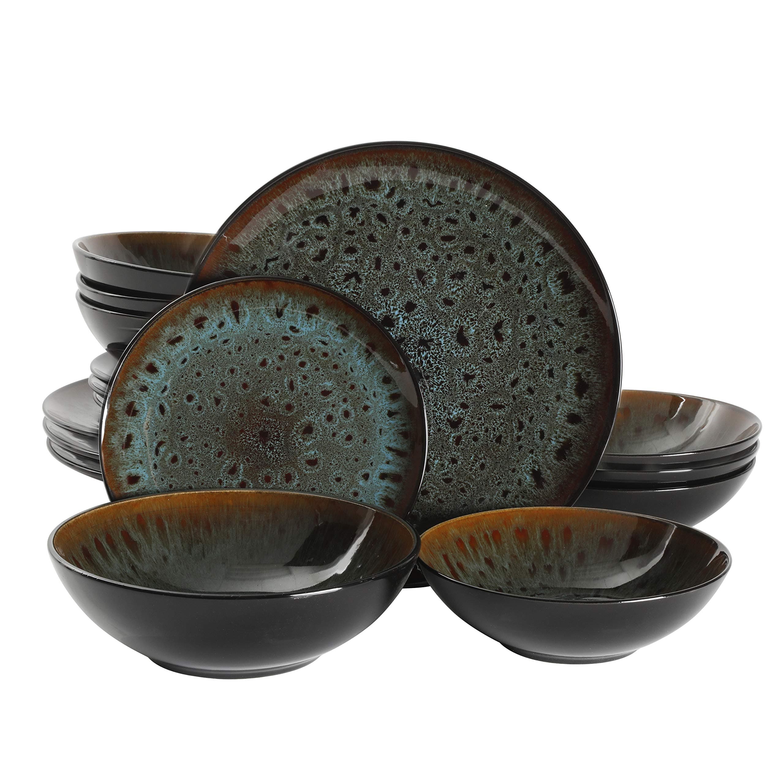 Kyoto Double Bowl Dinnerware Set, Service for 4 (16pcs), Teal