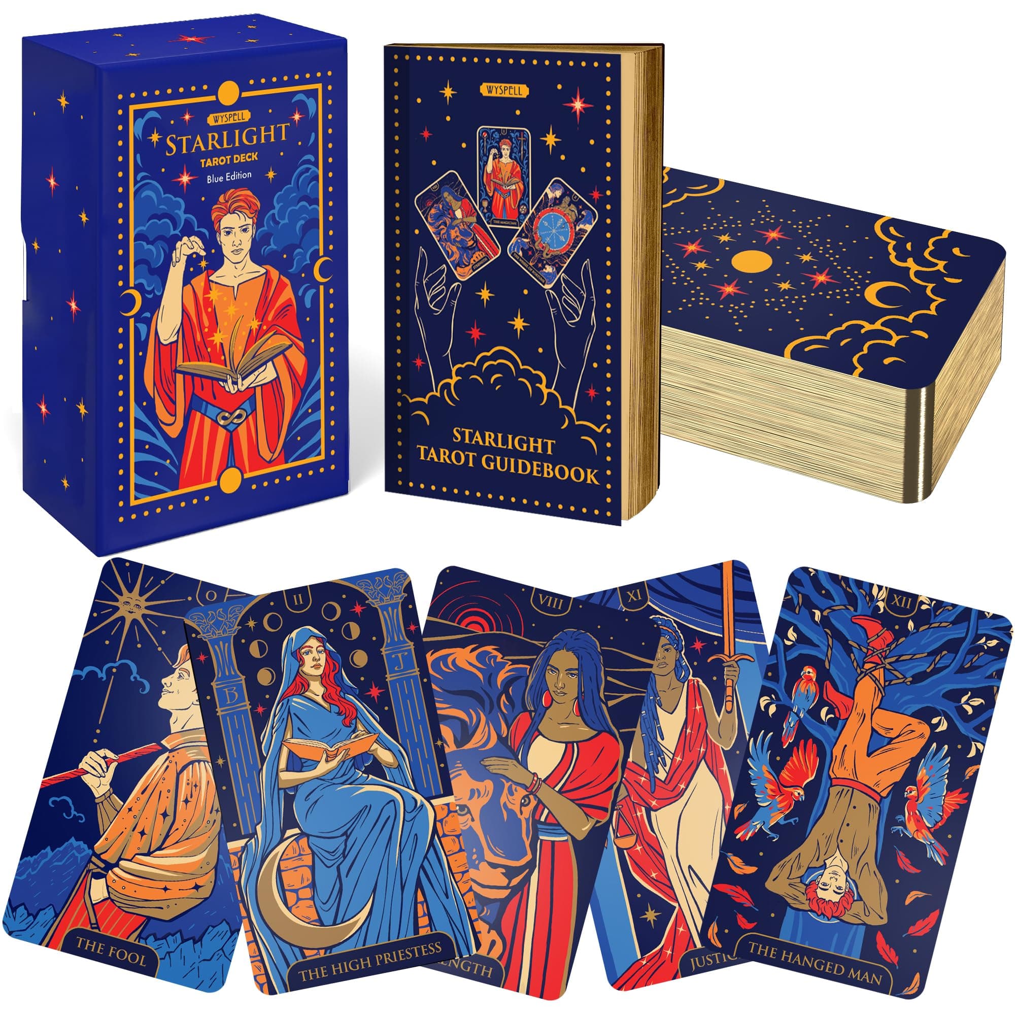 Wyspell Blue Starlight Tarot Deck: Starry Sky-Inspired Tarot Cards with Guide Book - Unique Fortune Telling Cards for Beginners