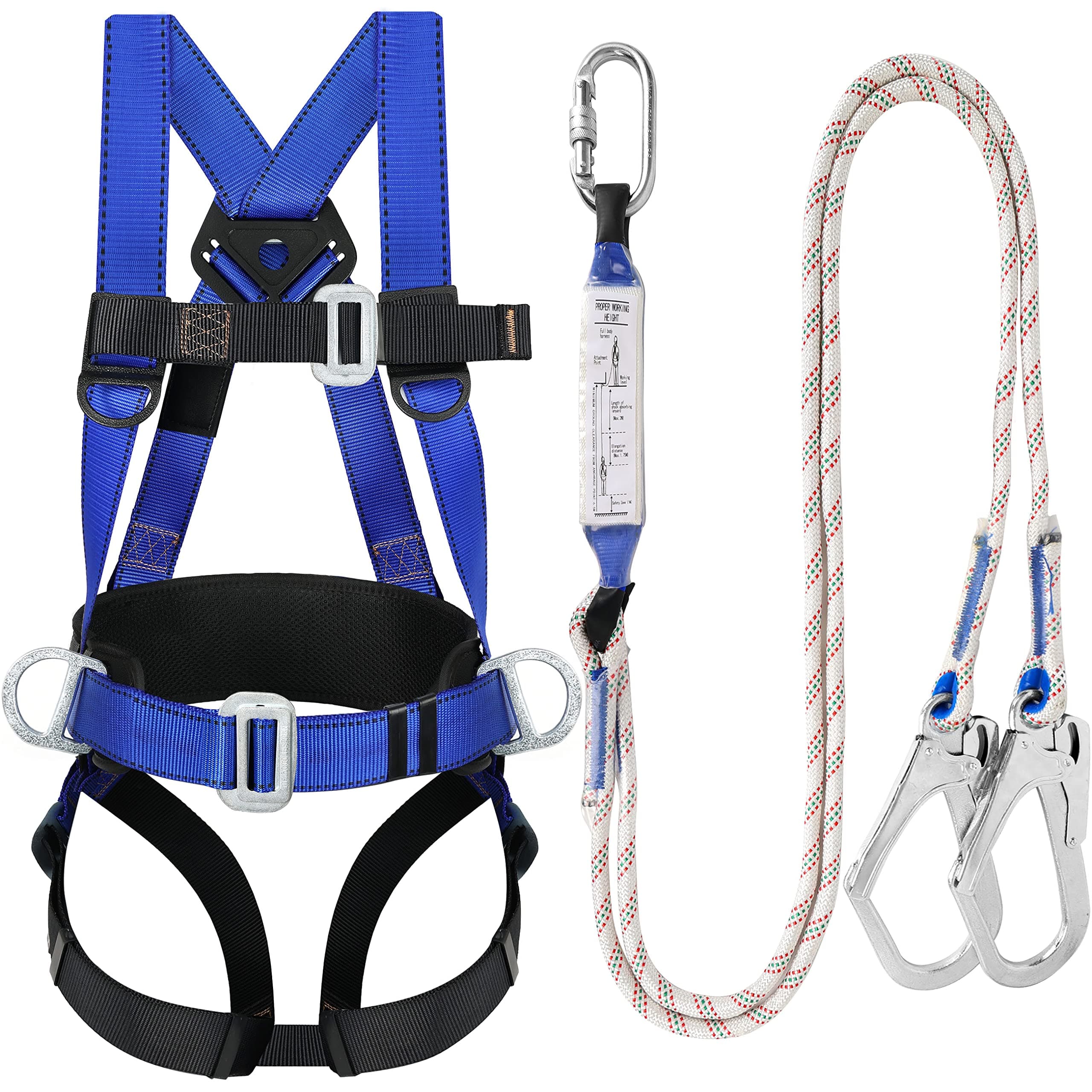 Safety Harness Fall Protection Kit: Full Body Roofing harnesses with Shock Absorbing Lanyard - Updated Comfortable Waist Pad