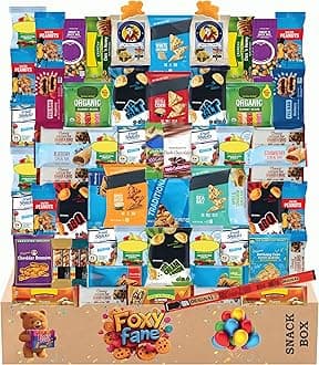 Foxy Fane 60-Count Holiday Gift Box - Assortment of 60 Healthy Snacks & Treats - Perfect Variety Pack for Back to School, Easter, Christmas & New Year’s - Great for Family, Friends, or Office Gifting