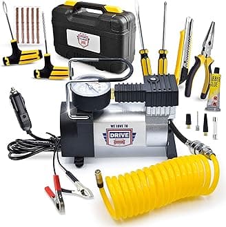 - Tire Inflator Portable Air Compressor – 12V DC Air Pump for Car Tires, 150 PSI Electric Air Pump with Tyre Pressure Gauge – Corded Yellow by WE LOVE TO DRIVE