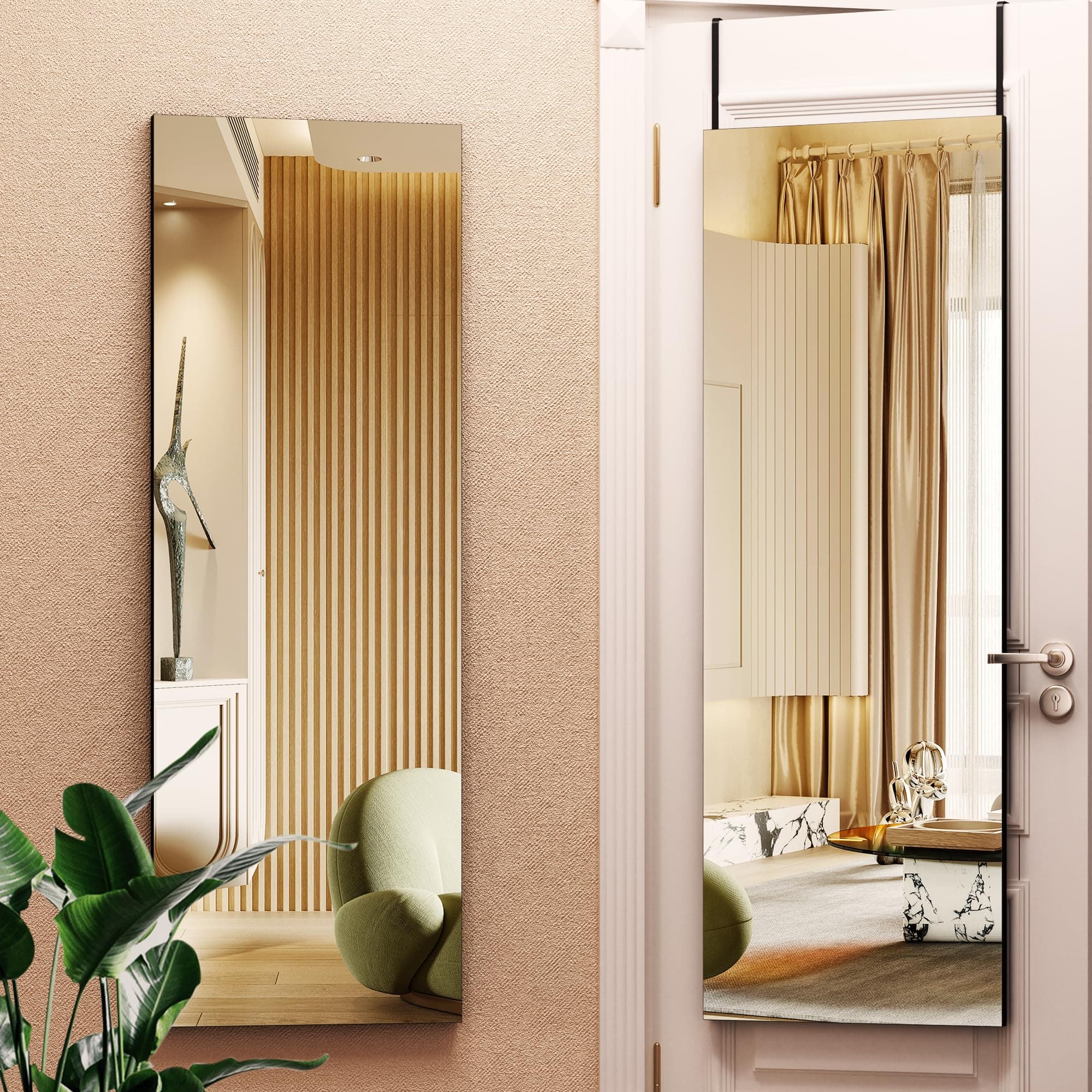 Hasipu Door Mirror Full Length, 47"x 15.8" Full Body Over The Door Hanging Wall Mounted Mirror for Bedroom, Living Room, Cloakroom, Square Black