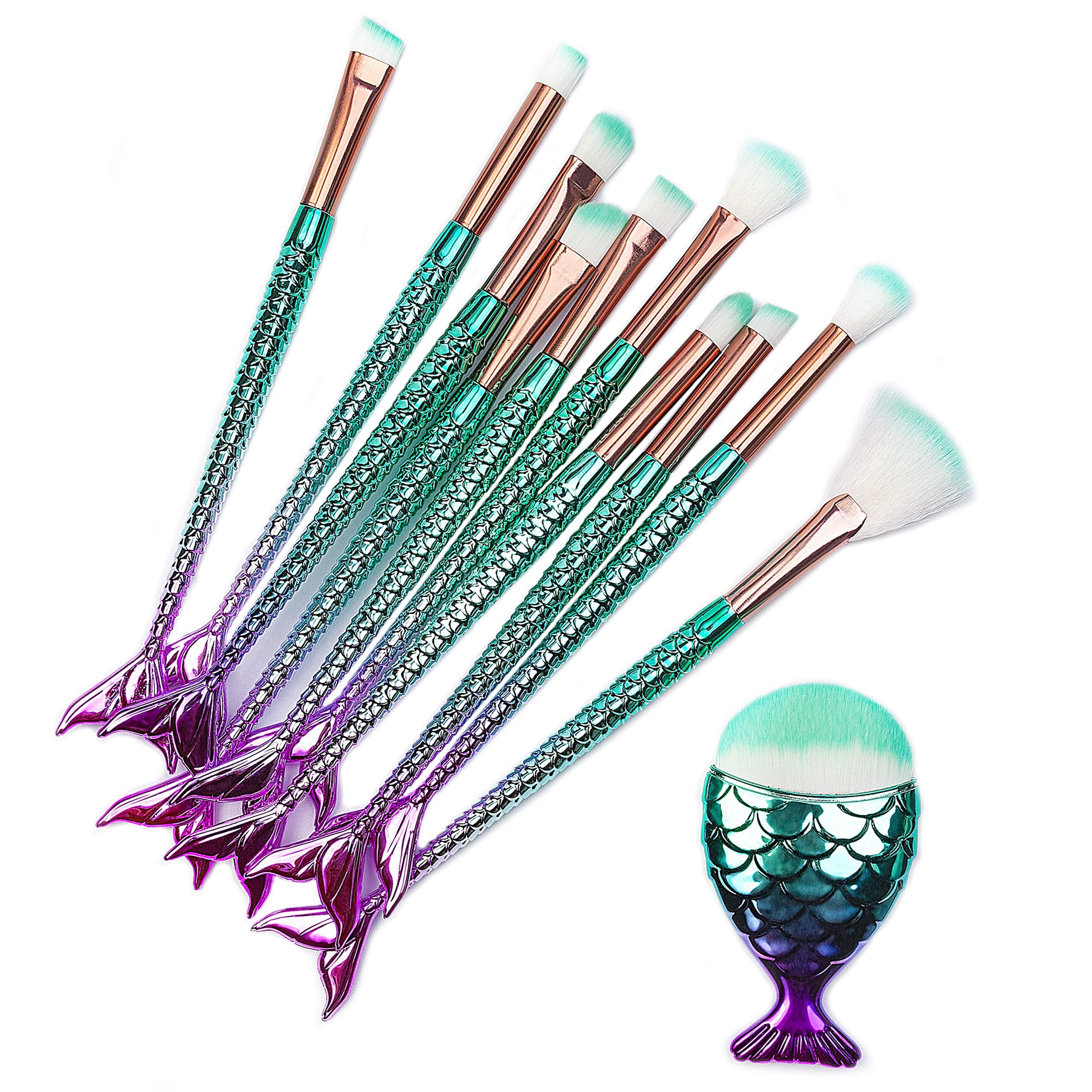 11PCS Makeup Brushes Set 3D Mermaid Make Up Foundation Eyeshadow Eyebrow Eyeliner Blush Cosmetic Powder Concealer Brushes Tools Kits Professional