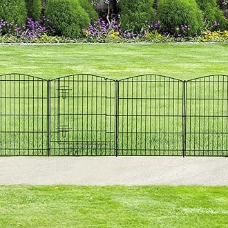 INJOPEXI Decorative Garden Fence - 6 Panels, 11.8ft L x 30in H, No Dig Animal Barrier with 5 Panels + 1 Gate, Rustproof Metal Wire Temporary Dog Fence Border for Patio & Outdoor Yard