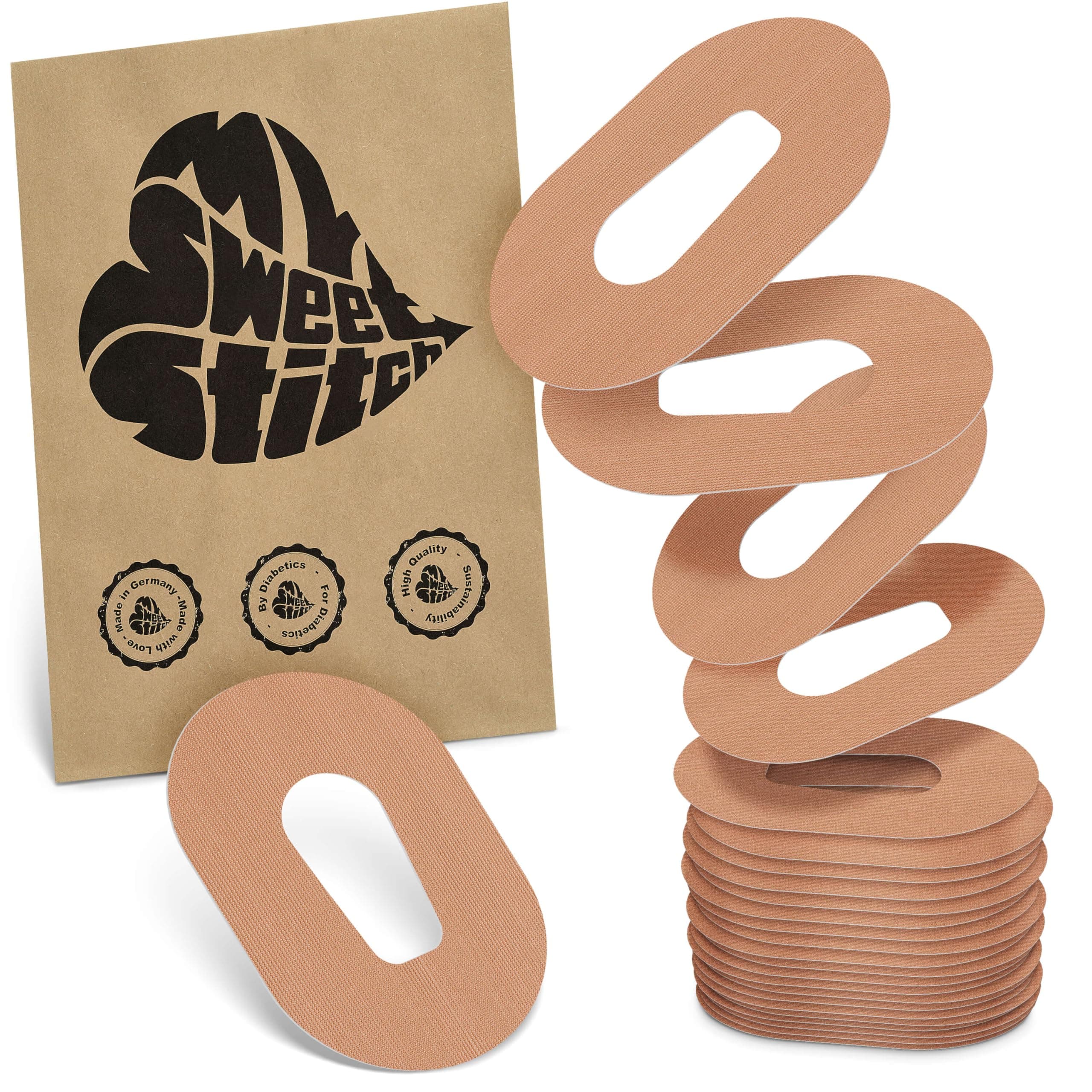 MySweetStitch - 25 x Dexcom G6 Patches, Overpatch Ø 70 x 55mm, Waterproof, Breathable, Skin-Friendly, Made in Germany, Beige