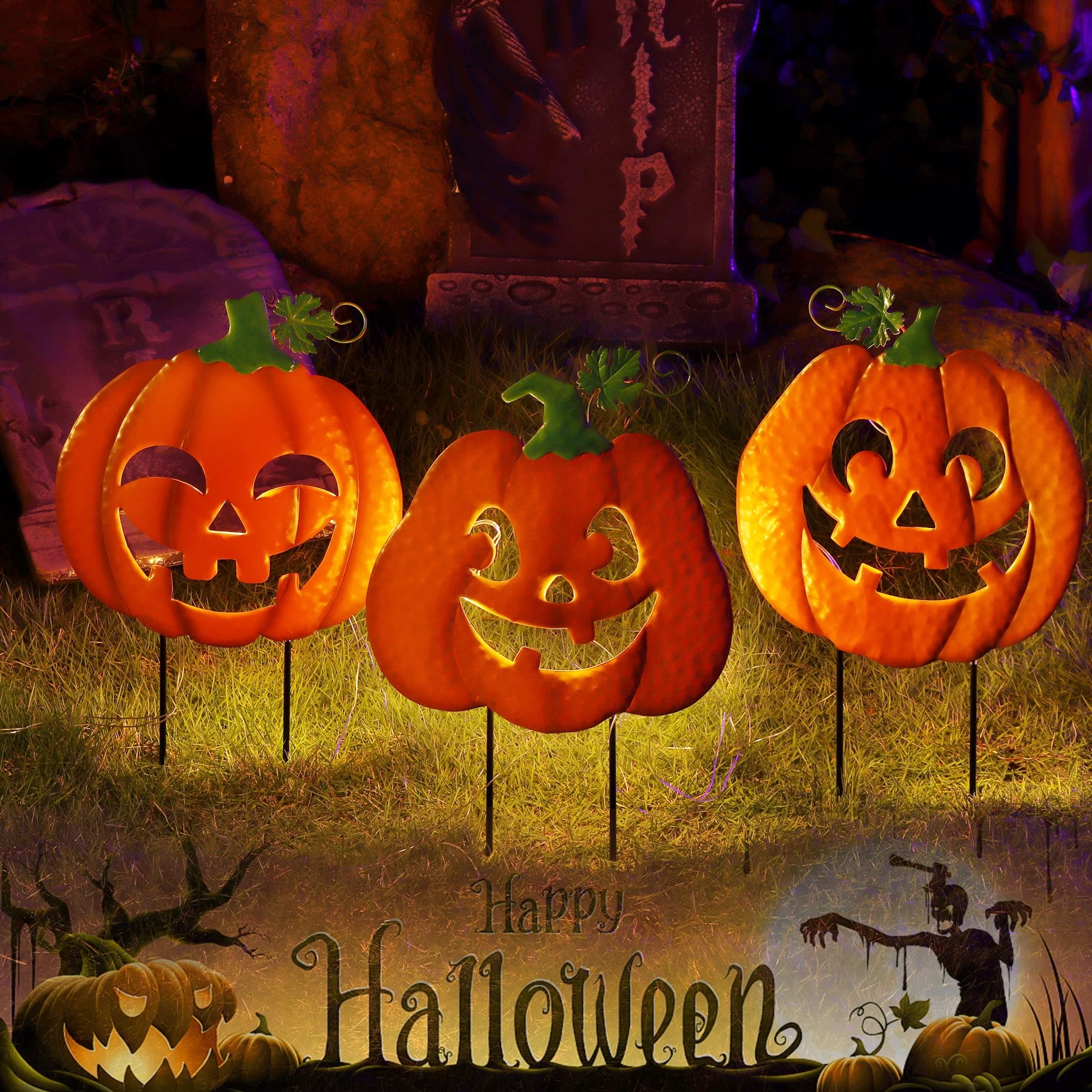Halloween Lighted Pumpkin Garden Stakes