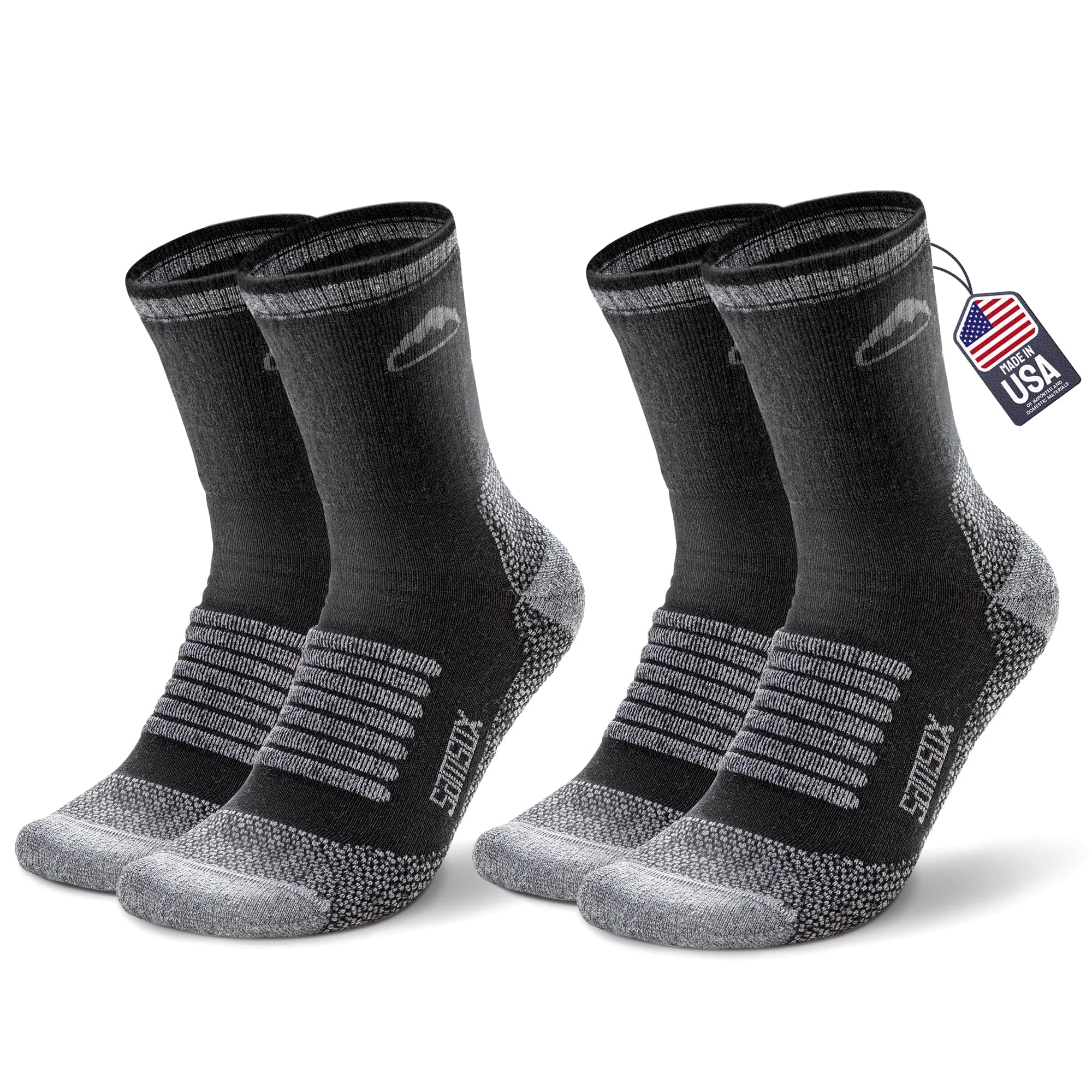 SAMSOX2 Pack Merino Wool Hiking Socks, Made in USA, Moisture Wicking Cushion Socks for Men & Women (Charleston Micro Crew)