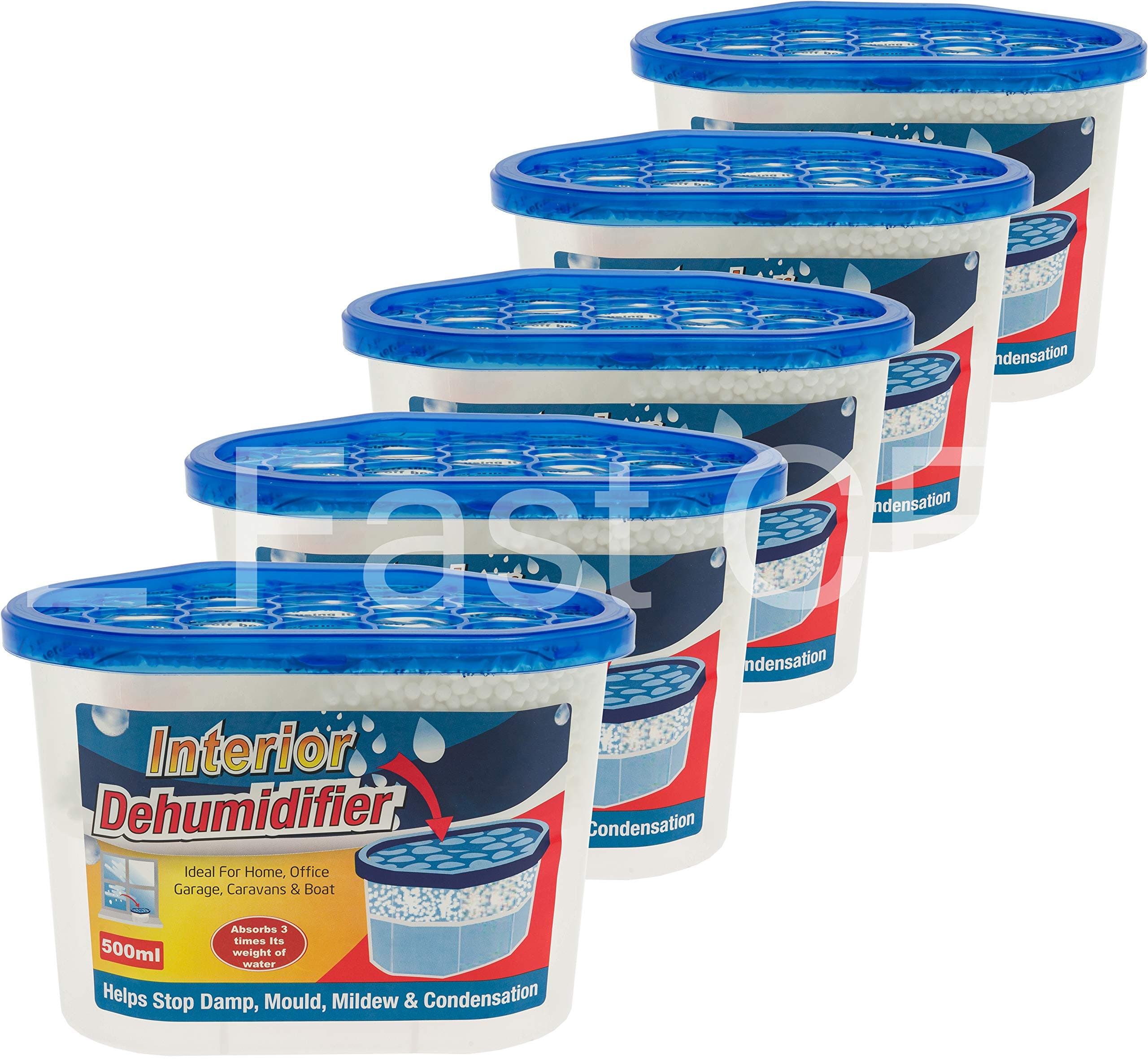 Pack of 5 x 500ml Interior Dehumidifiers with Fast Acting Crystals – Ideal for Use Around The Home, Office, Caravans and Small Spaces - Helps Prevent Damp, Mildew, Mould and Condensation
