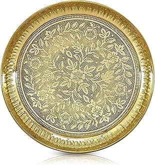 NOBILITY 8 Inch Brass Pooja Plate Pital Puja Set Arti Thali Traditional Handcrafted for Home Office Mandir Wedding Return Gift Items