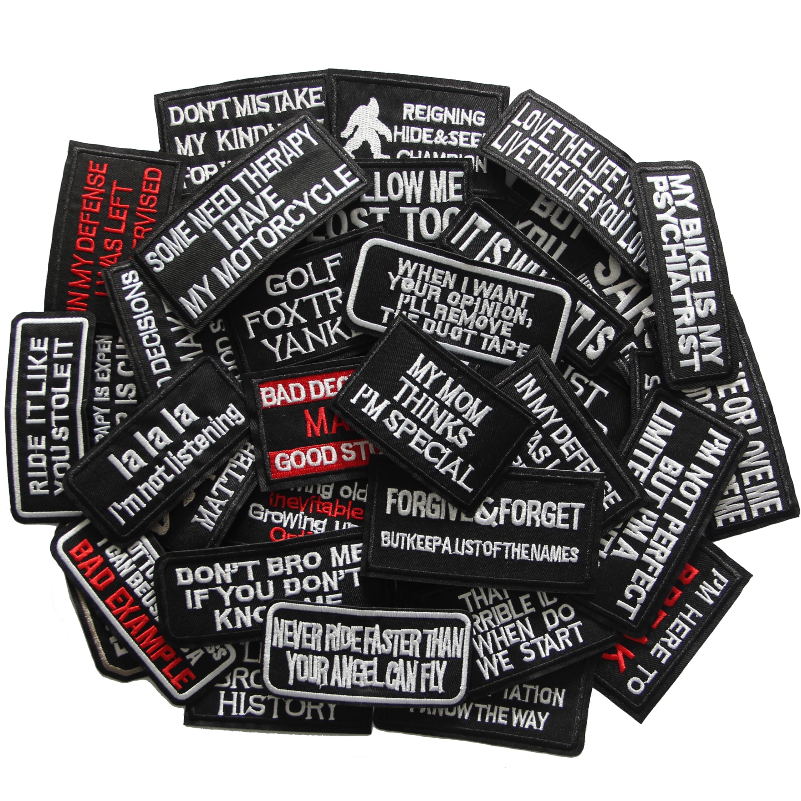 Iron On Patch,40pcs Assorted Funny Slogan Letter Iron on/Sew on Word Embroidered Patches for Motorcycle Biker Vest Backpacks Jeans Jackets Bag Gear Uniform Hat Clothing