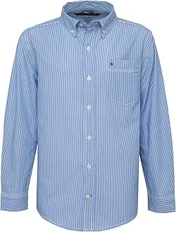 Boys' Long Sleeve Woven Button-down Shirt, Lightweight & Breathable