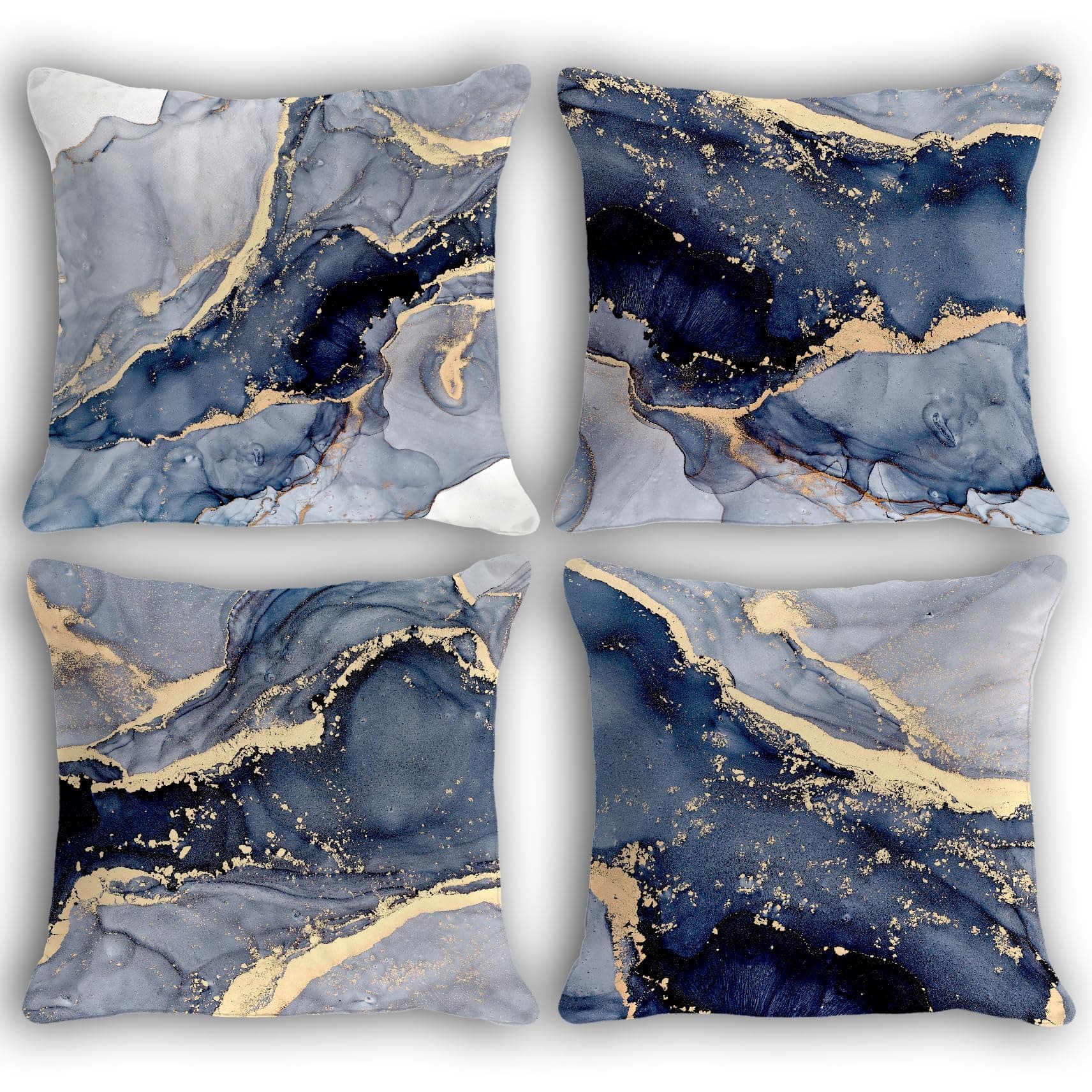 OGILRE Blue and Gold Pillow Covers, Modern Abstract Marble Texture Blue Gold Print Art Home Bedroom Decorations Soft Throw Pillow Cover, 18x18 Pillow Cover Set of 4,Couch Decorative Pillow Cases