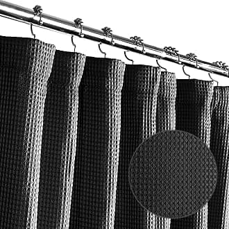 LiBa Waffle Weave Fabric Black Shower Curtain, 72 W x 84 H Water Repellent & Heavyweight, Hotel Quality & Machine Washable Cloth Linen Long Shower Curtains Set and for Bathroom