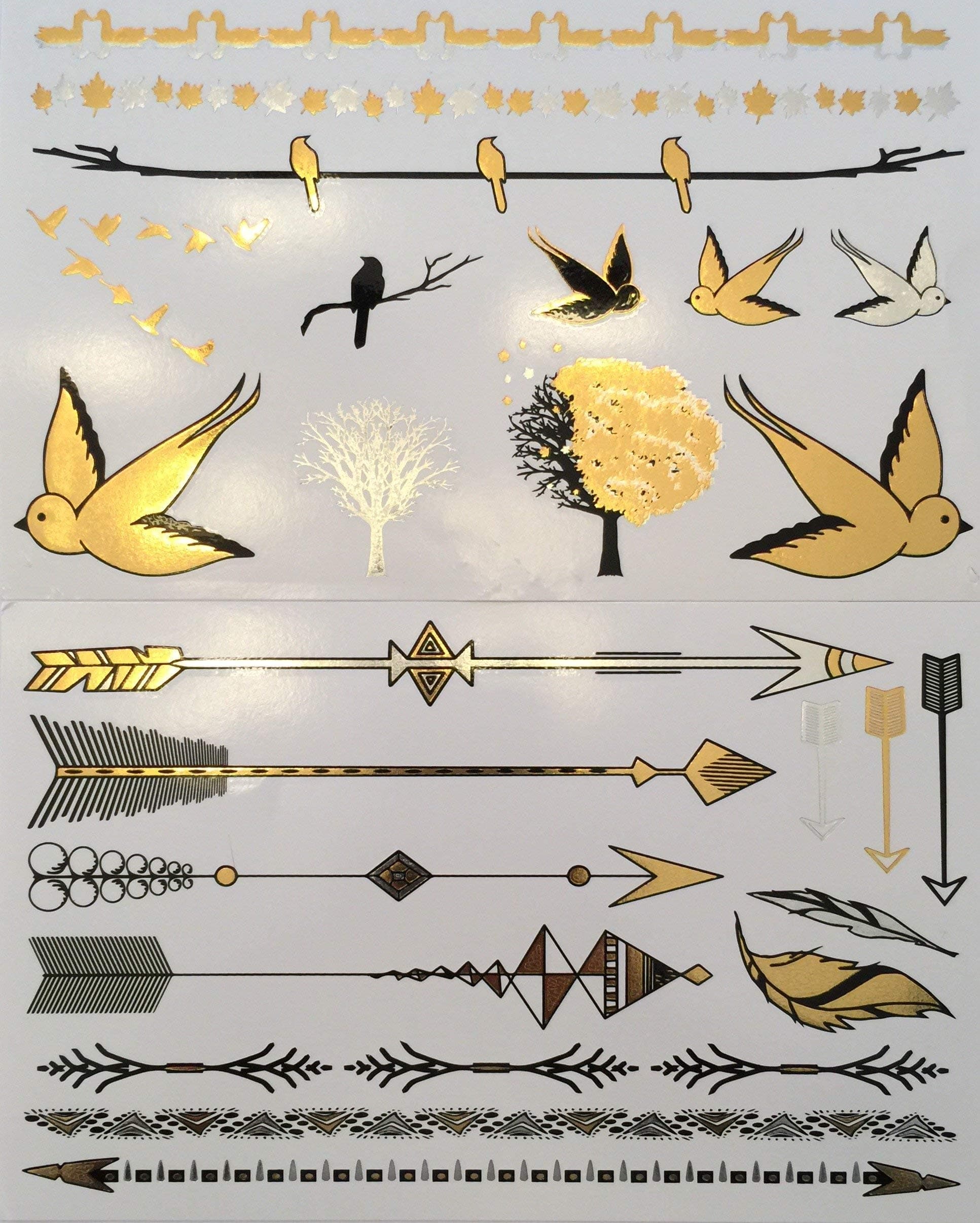 Temporary Tattoo, Metallic Temporary Tattoos, Temporary Tattoo Stickers Various Designs Removable Waterproof Temporary Tattoos Body Art Sticker Sheet Paper,Shimmer Temporary Tattoos for Body Art 10 sh