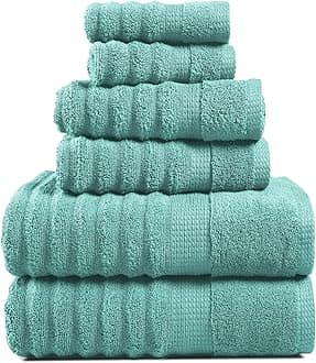LANE LINEN Cotton Towel Set 6 Pieces - Super Soft, Durable & Highly Absorbent - 2 Bath, 2 Washcloths, 2 Hand Towels for Bathroom - Oeko TEX Certified, Zero Twist Tech & Hotel Quality - Aqua Sky