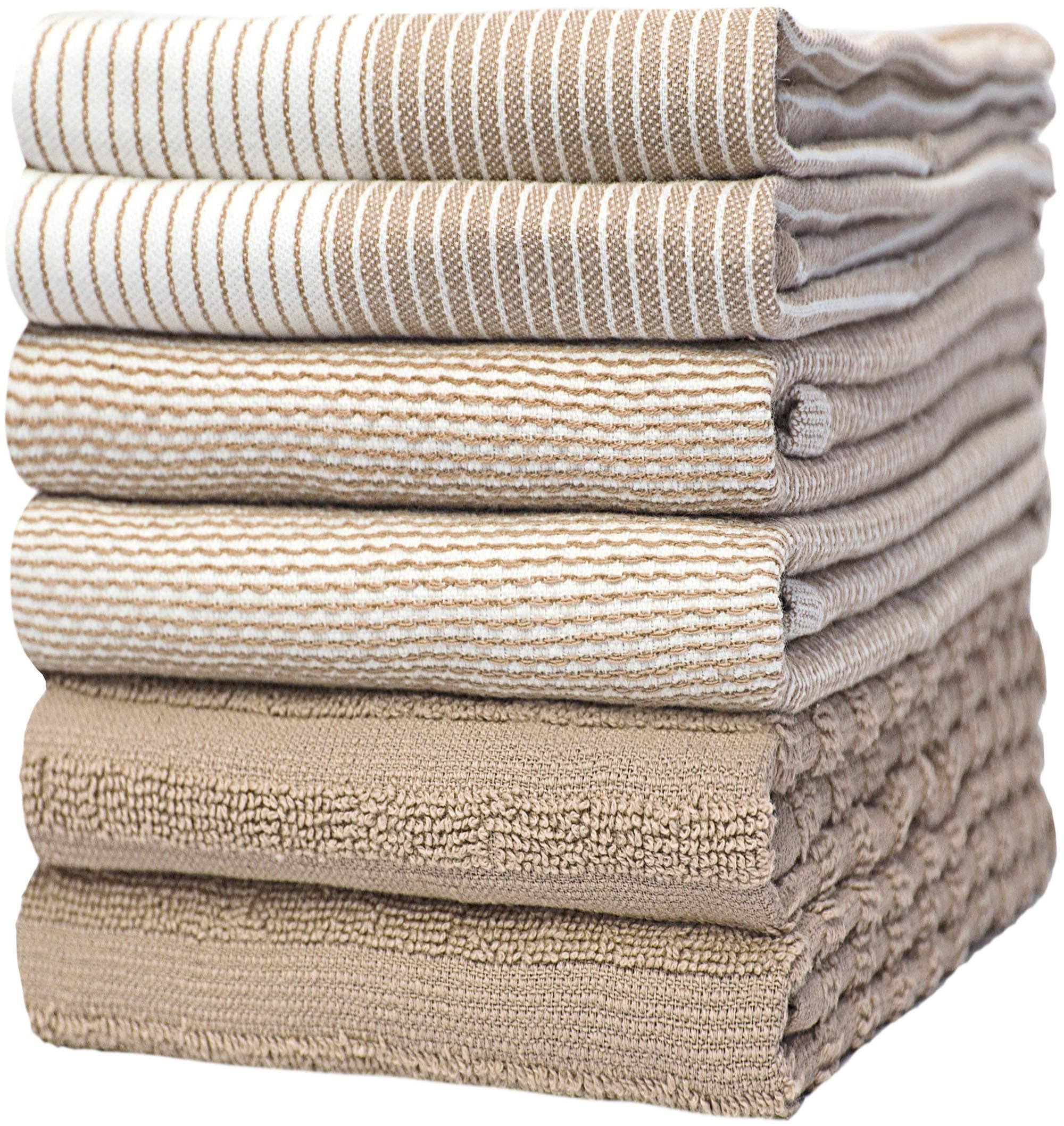 Bumble Kitchen Towels - Tea Towels Cotton - Pack of 6 - XL Size 50 x 70 cm - Elegant, Soft and Robust Ring Spun Cotton in 3 Different Textures (Brown)
