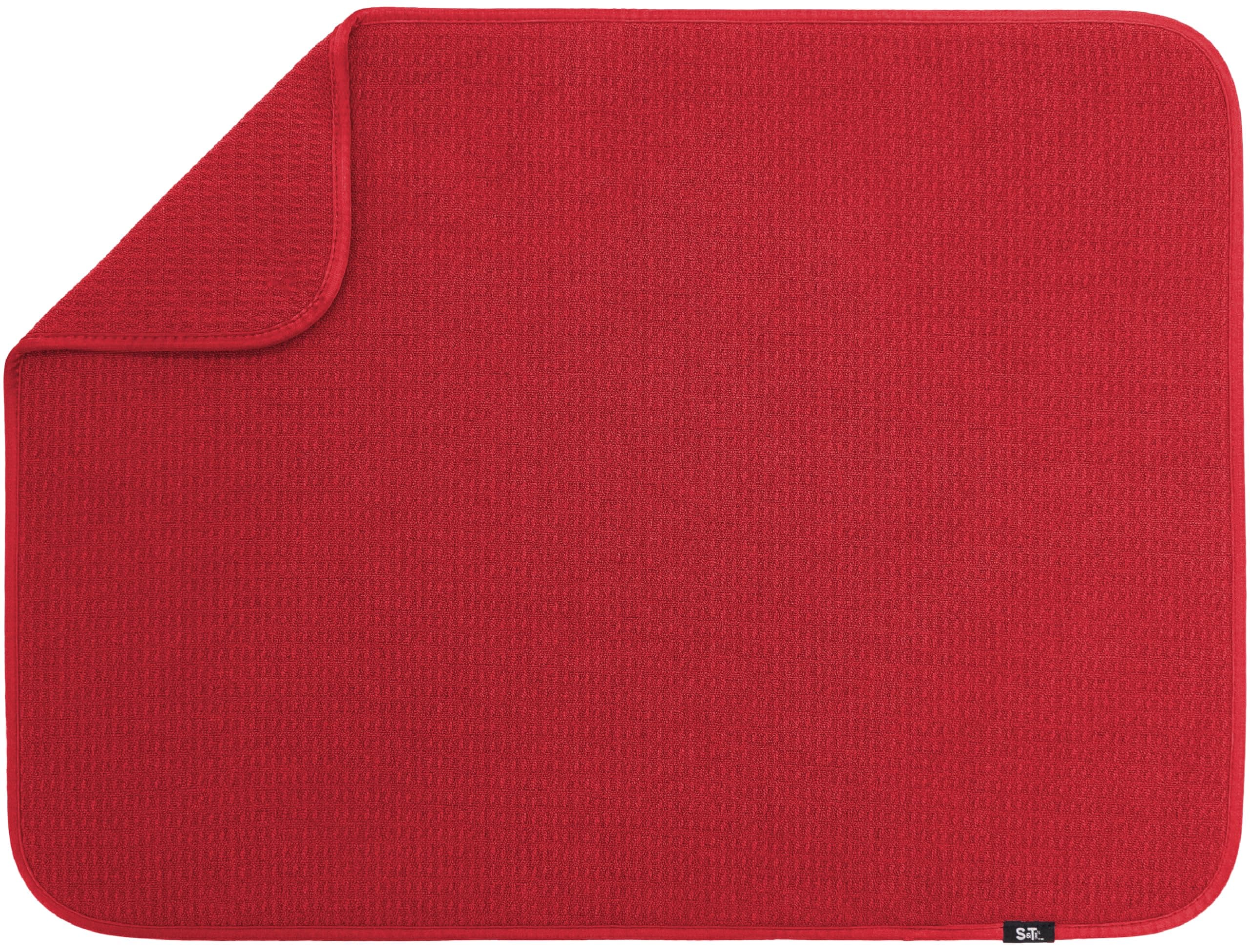 S&T INC. Dish Drying Mat XL, 18” x 24”, Absorbent Microfiber Kitchen Counter Mat, Dish Drying Pad for Dishes, Utensils, Pots and Pans, Extra Large, Red
