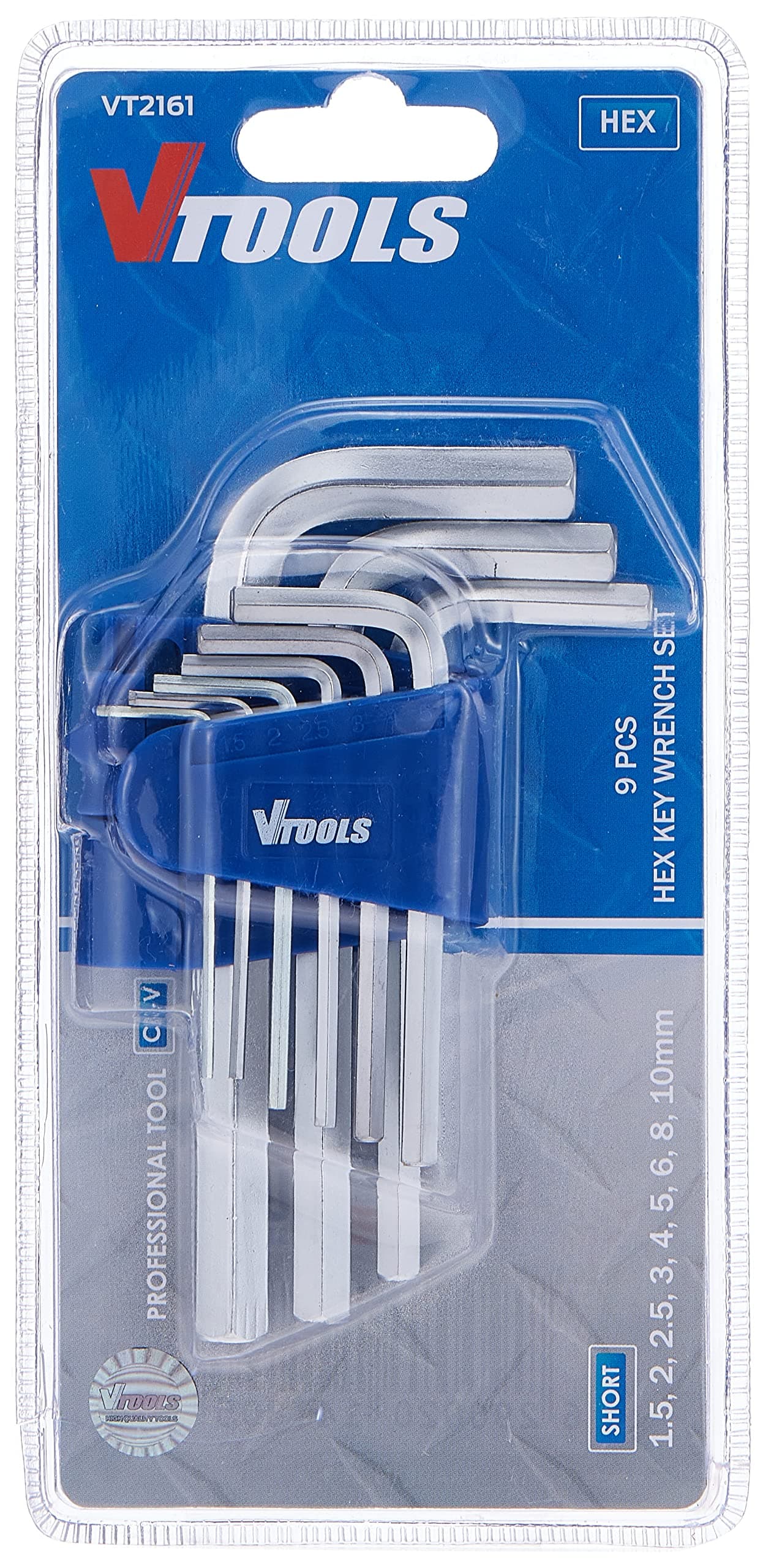 VTOOLS 9 Piece Chrome Vanadium Hex Key Allen Wrench Set(1.5-10mm), Portable Hex Key Set For Basic Home Repair And General Applications, VT2161