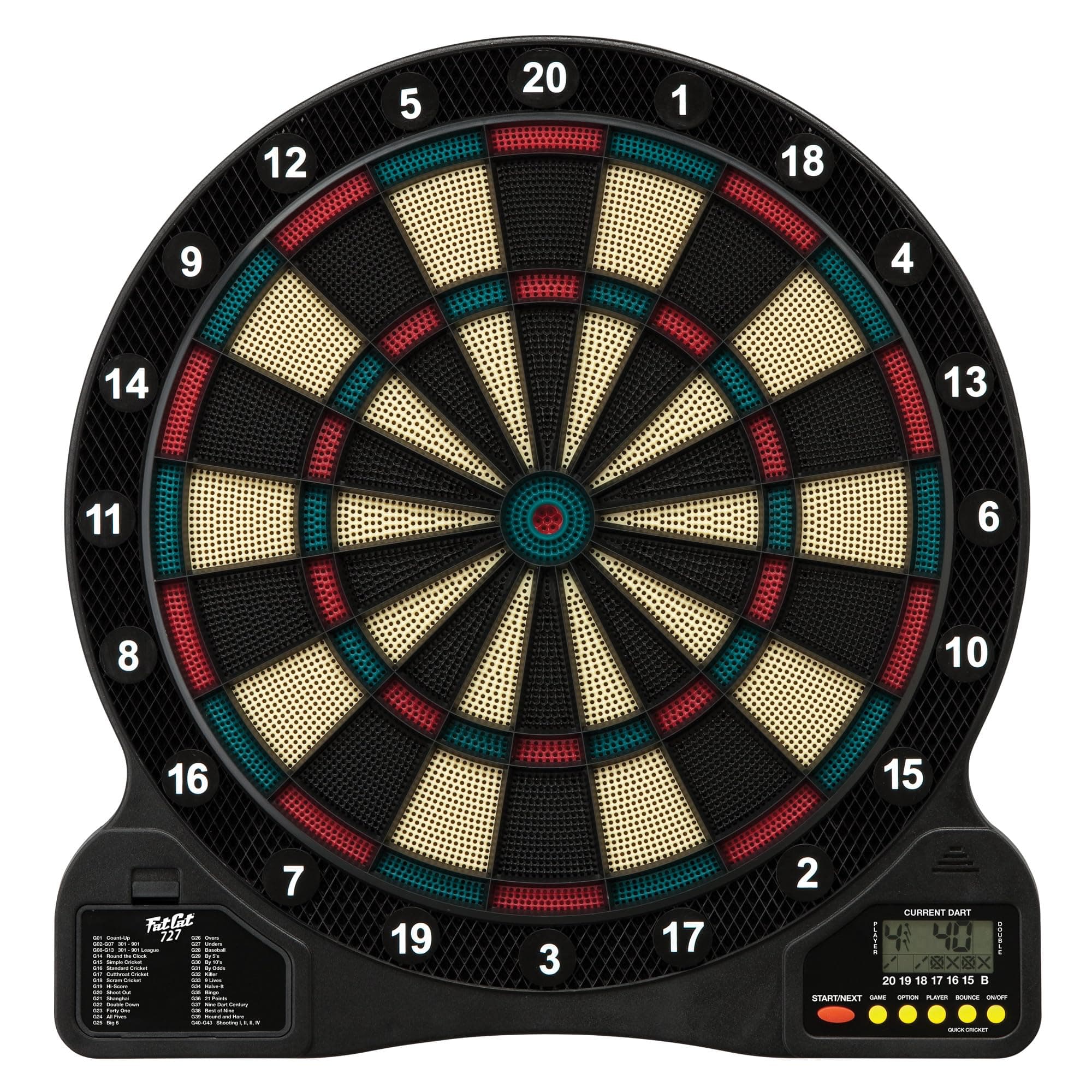 Fat Cat by GLD Products 727 Electronic Dartboard Value Size Over 15 Games and 132 Options Auto-Scoring Compact Display with Missed-Dart Throw Catch Ring Soft Tip Darts and Extra Points Battery
