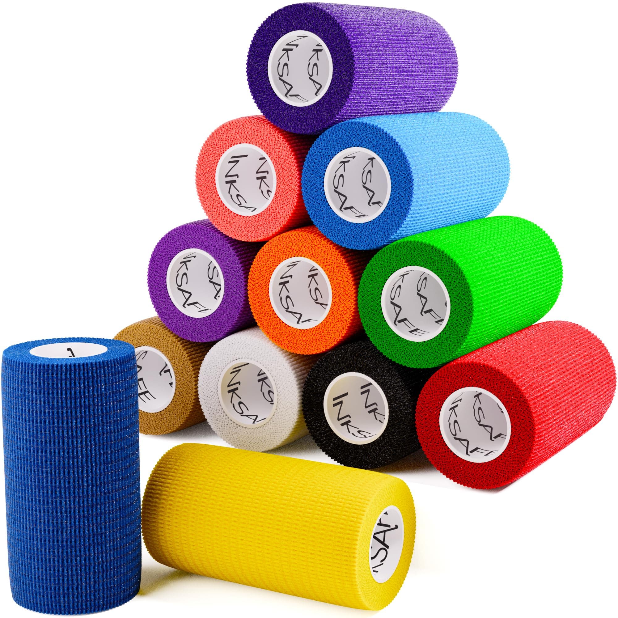 Assorted Colours Self Adherent Cohesive Bandages 10cm x 4.5m Box of 12 - Uses Include Vet Wrap, Tape for Human Wrist and Ankle Sprains and Sports Injuries