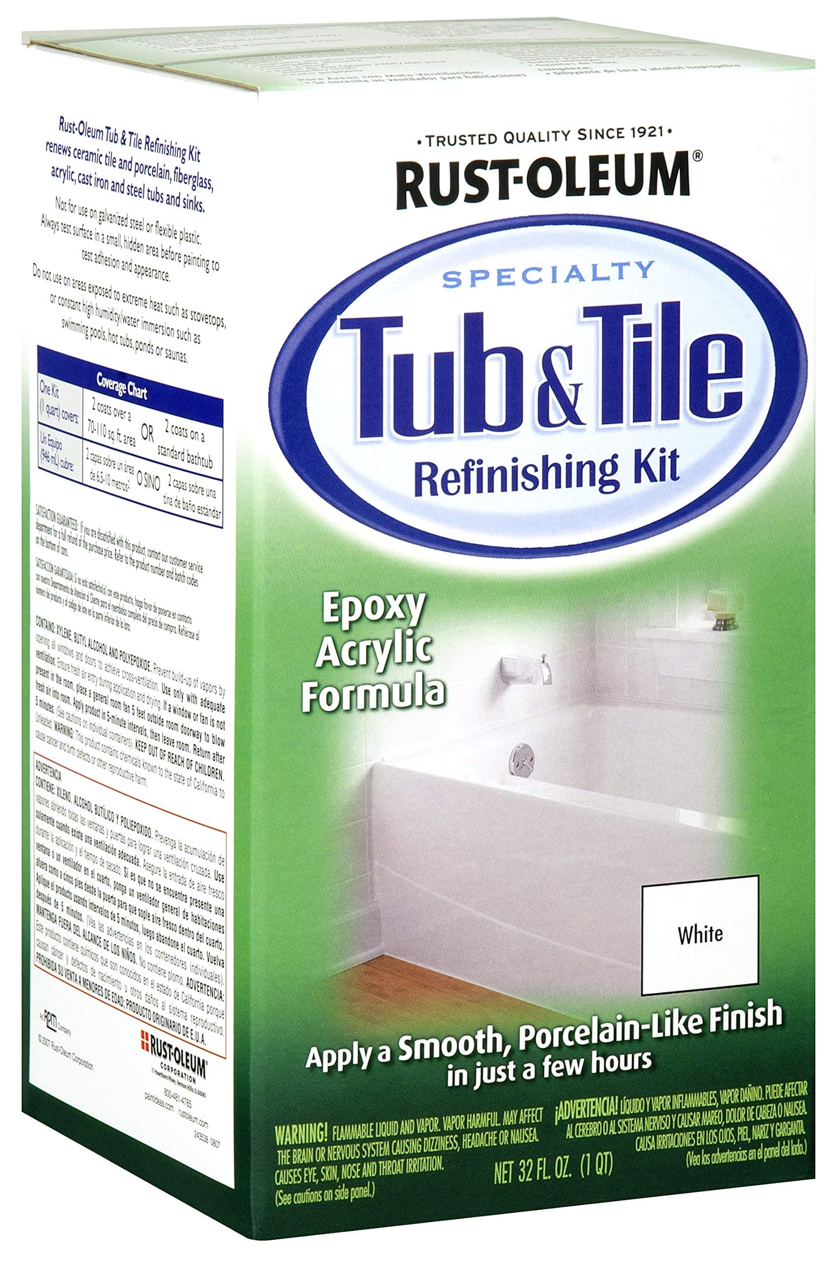 New Rust-Oleum Tub & Tile Refinishing 2 Part Kit White 7860519 32 oz Rustoleum