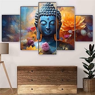 SAF Buddha Paintings for Wall Decoration - Set Of Five, 3d modern art Painting for Living Room Large Size with Frames for Home Decoration, Hotel, Office 127 cm x 75 cm SANFBL35451